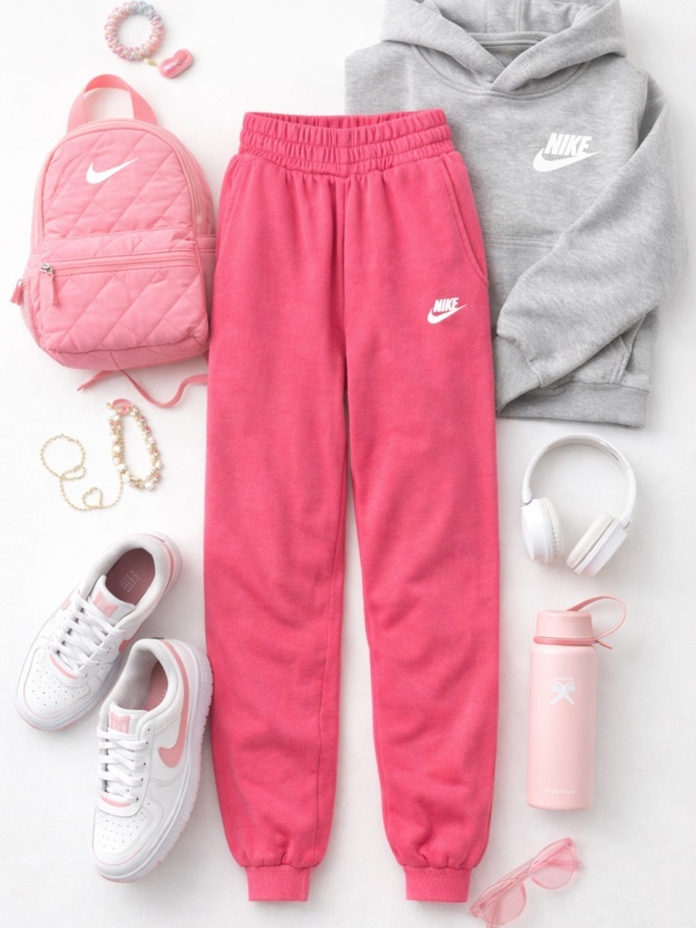Nike Girls | Pink Joggers Sweatpants | Cotton Blend | Elastic Waist | Size L - Picture 2 of 7